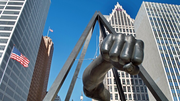 Joe Louis "fist" monument in Detroit