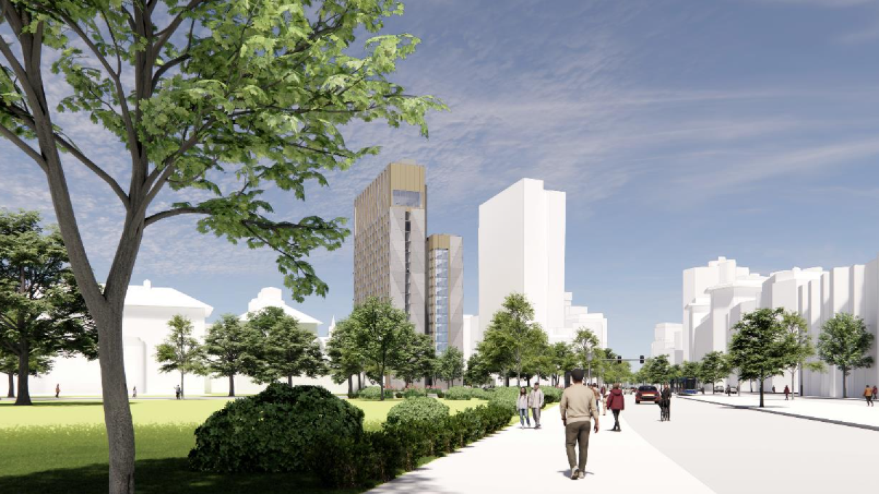Rendering of a future student housing building at Wentworth Institute of Technology.