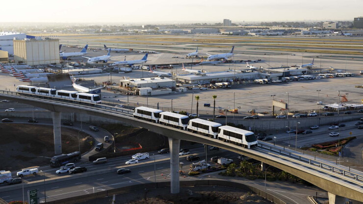 People mover trains on test runs at Los Angeles International Airport