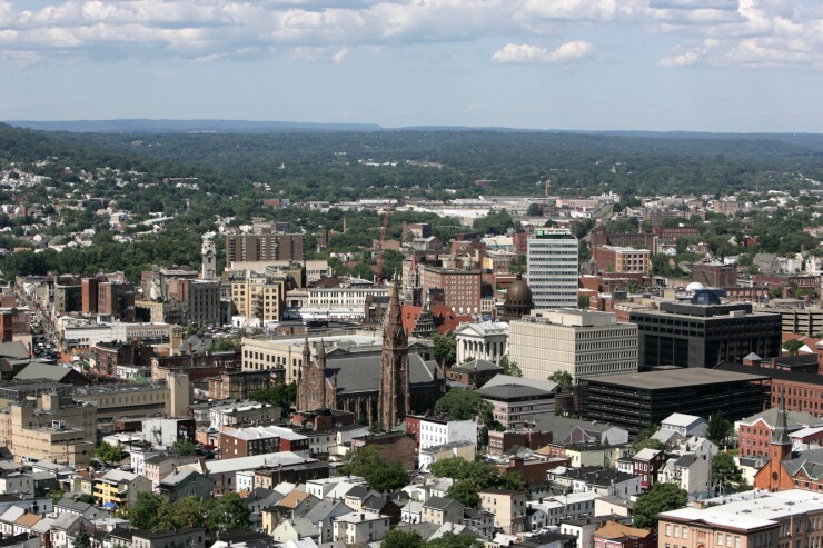 Downtown Paterson, New Jersey is seen from Garrett Mountain on Tuesday, August 8, 2006.
