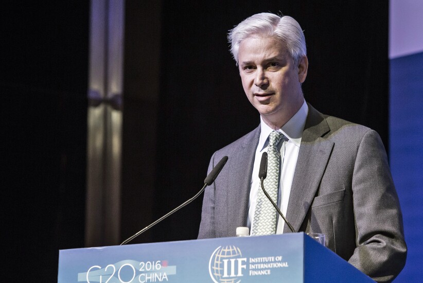 Charles Scharf, then the chief executive officer of Visa, speaks during the Institute of International Finance G-20 Conference in Shanghai, China.