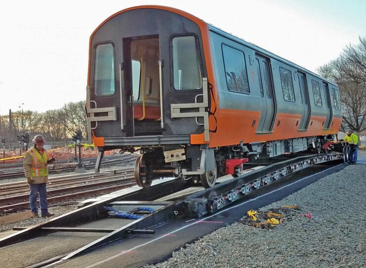 A January 2019 photo of a new Orange Line car shell being built for the Massachusetts Bay Transportation Authority in 2019 by Chinese manufacturer CRRC in a Springfield, Massachusetts plant. The first trains are supposed to enter service in mid-2019.