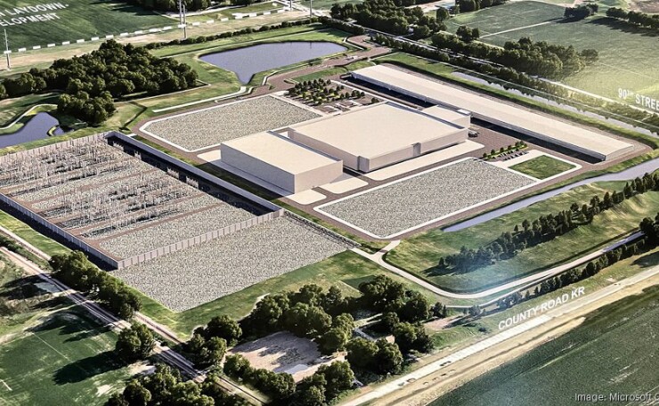 Rendering of planned Microsoft data center in Mount Pleasant, Wisconsin.
