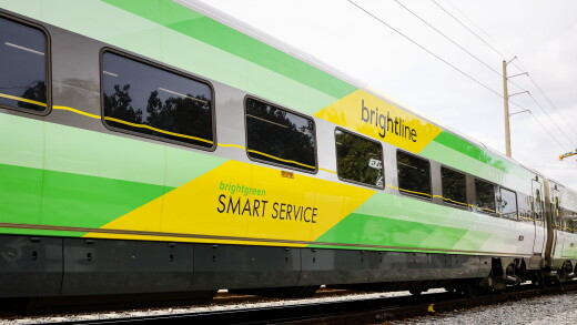 A Brightline passenger train car