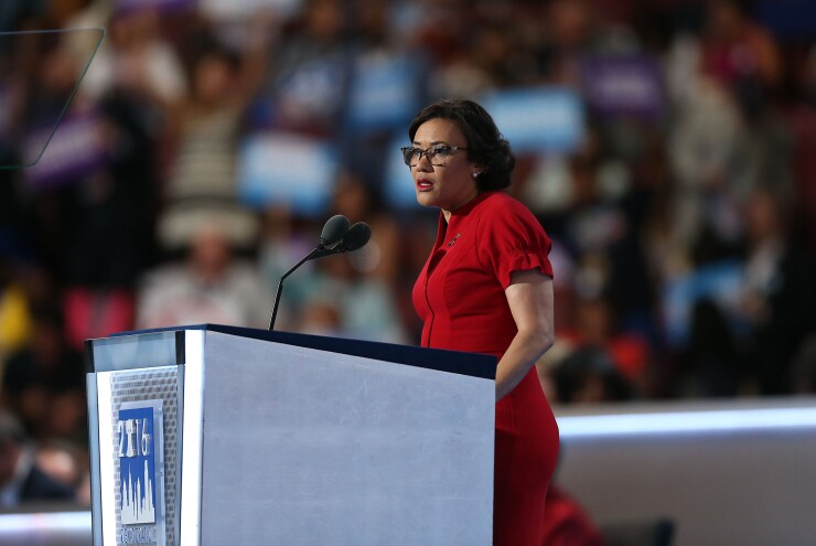 Karen Weaver, mayor of Flint, speaks during the Democratic National Convention (DNC) in Philadelphia, Pennsylvania, U.S., on Wednesday, July 27, 2016.