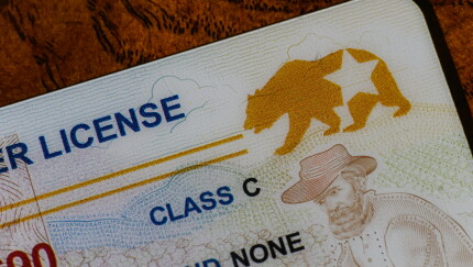 Lake Elsinore, California, USA - Dec 18, 2022: Closeup of California Real ID driver license focusing on the REAL ID logo