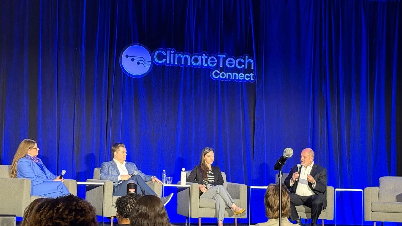 Four panelists on stage at ClimateTech Connect 2026.