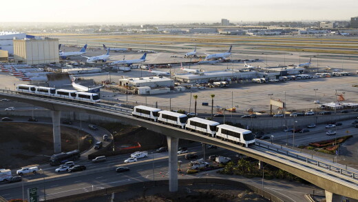 People mover trains on test runs at Los Angeles International Airport