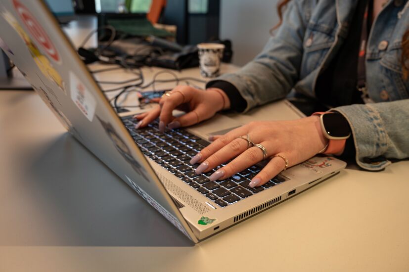 An employee works at a laptop computer at the new Infobip Ltd. tech campus in Zagreb, Croatia, on Monday, April 25, 2022. Infobip earlier this year opened the company’s biggest innovation center in Zagreb, with the $21 million, eight-story building enabling a capacity of 800 employees. Photographer: Petar Santini/Bloomberg