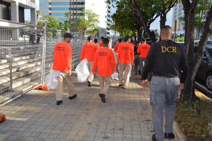 Inmates clean up after a May 1 2017 Puerto Rico demonstration