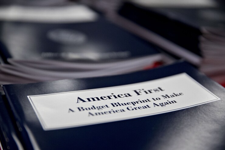Copies of President Donald Trump's fiscal 2018 budget request.