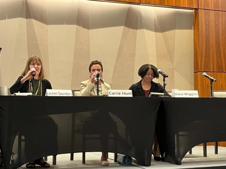 Left to right: Lauren Saunders, associate director at the National Consumer Law Center; Carrie Hunt, president and CEO of the Virginia Credit Union League; Dana Wiggins, director of economic justice at the Virginia Poverty Law Center.