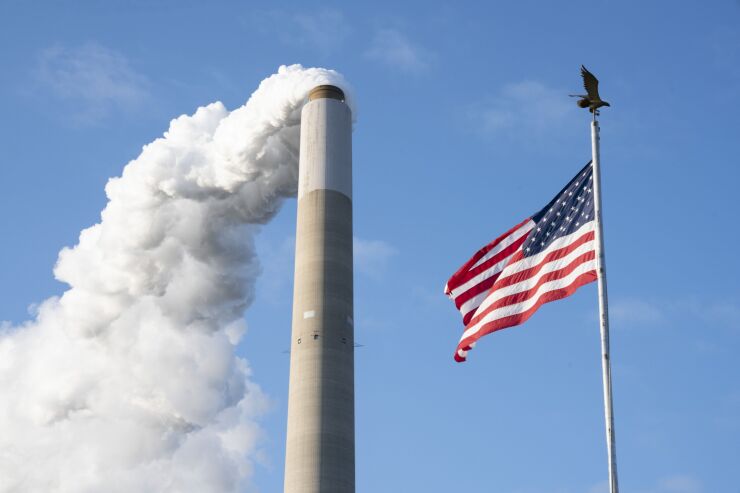 American Flag And Smokestack