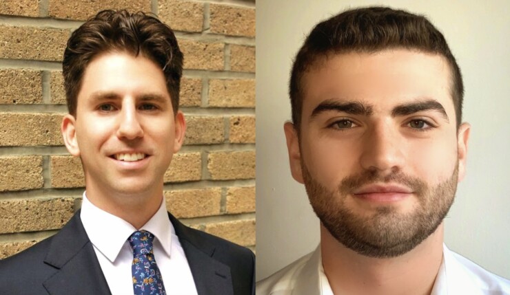 Matthew Gerstenfeld (left), CEO and co-founder of Munichain, and Michael Lieberman (right), co-founder and head of product management at Munichain, roll out the company's woflow management tool.