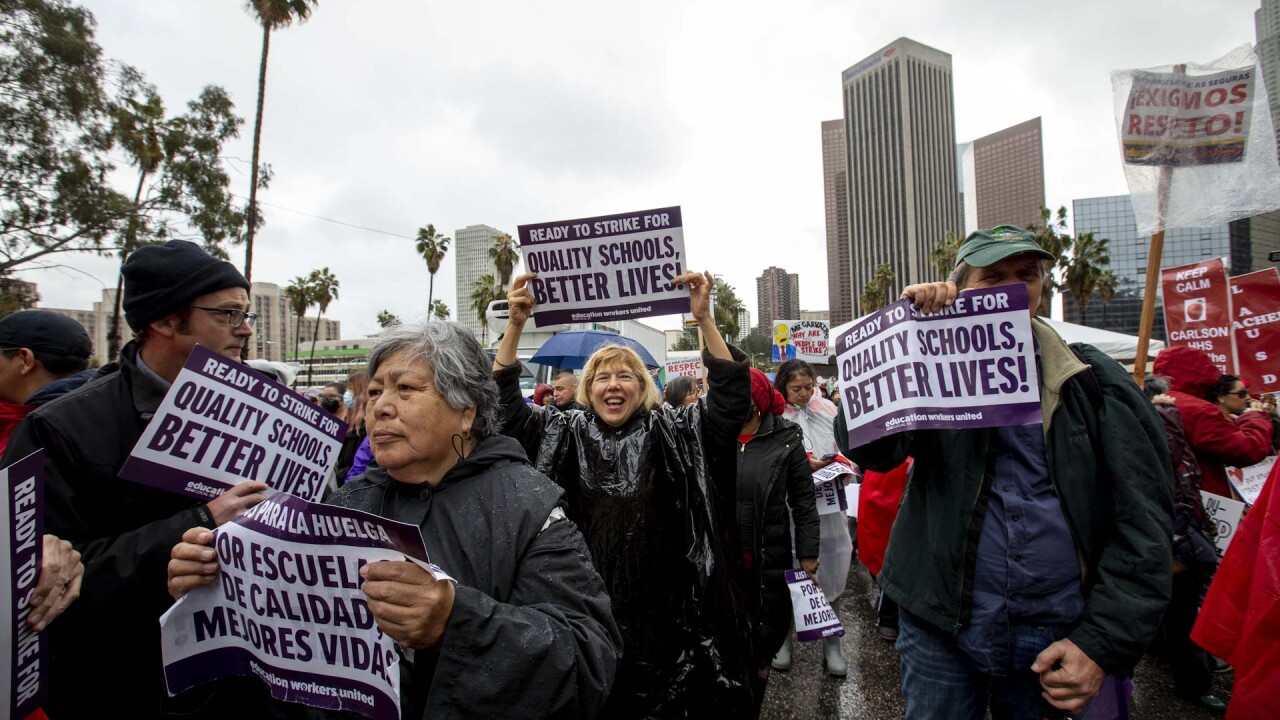 Los Angeles teachers picketing during 2023 strike