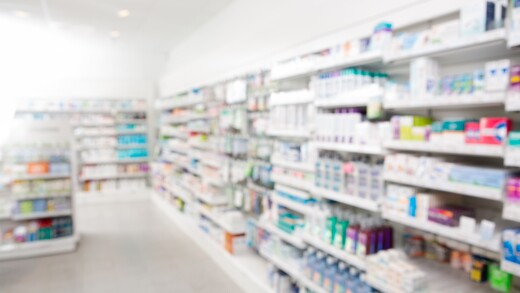 Medicine arranged at a pharmacy.