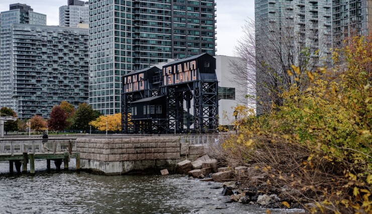 A gantry that reads "Long Island" is seen from Gantry Plaza State Park in the Long Island City neighborhood in the Queens borough of New York, U.S., on Friday, Nov. 9, 2018. Amazon in February 2019 canceled plans for a 'second headquarters' there.