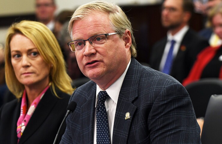 Kentucky Senate Majority Floor Leader Damon Thayer gives an update to a meeting of the Interim Joint Committee on Appropriations and Revenue on sports wagering.