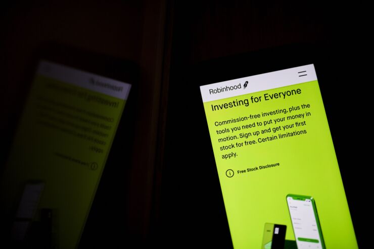 The Robinhood website home screen on a smartphone in New York, on Saturday, Dec. 19, 2020.