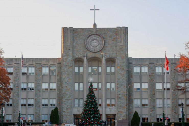 The St. John's University campus in Queens, New York ahead of Christmas in 2017.