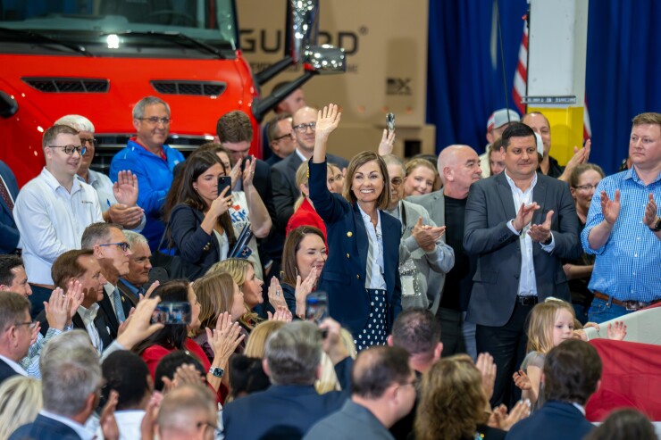 Gov. Kim Reynolds at an event in Des Moines