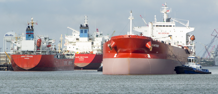 Tanker ships dock at Port of Brownsville, Texas.
