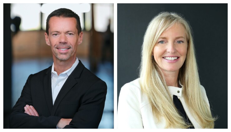 Szabolcs Paldy, senior vice-president of operations at Discover, at left. Yolande Piazza, vice-president of financial services at Google Cloud, at right.