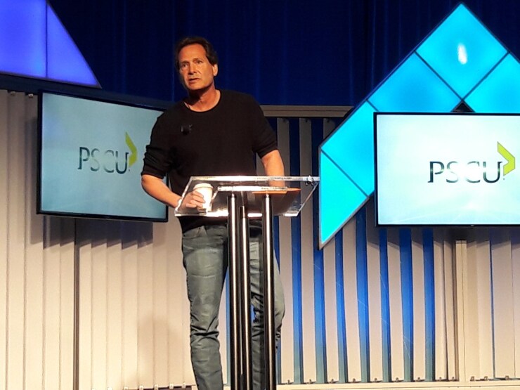 PayPal CEO Dan Schulman addresses credit unions during the 2018 PSCU Member Forum in St. Louis.