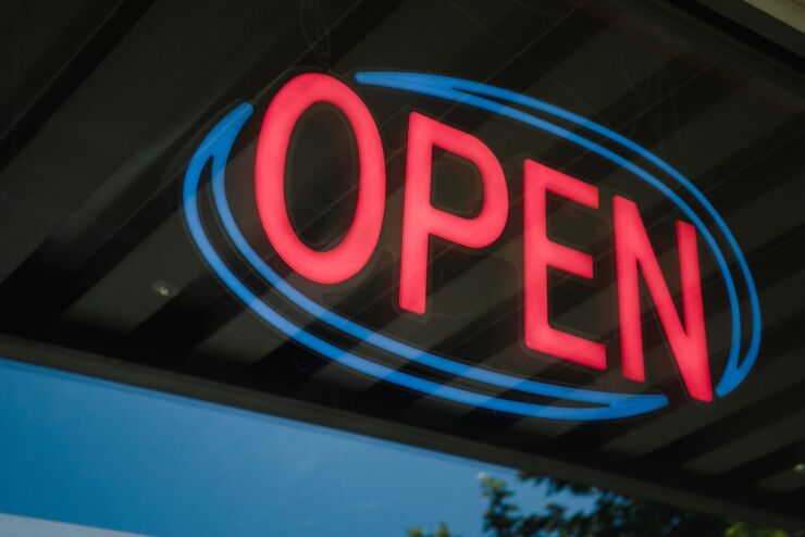 A neon open sign at a restaurant in Georgia, U.S. Photographer: Dustin Chambers/Bloomberg