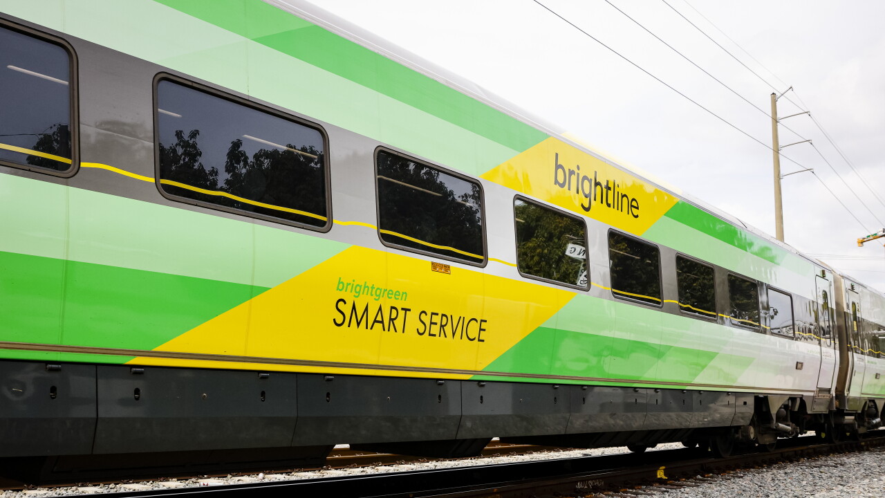 A Brightline passenger train car