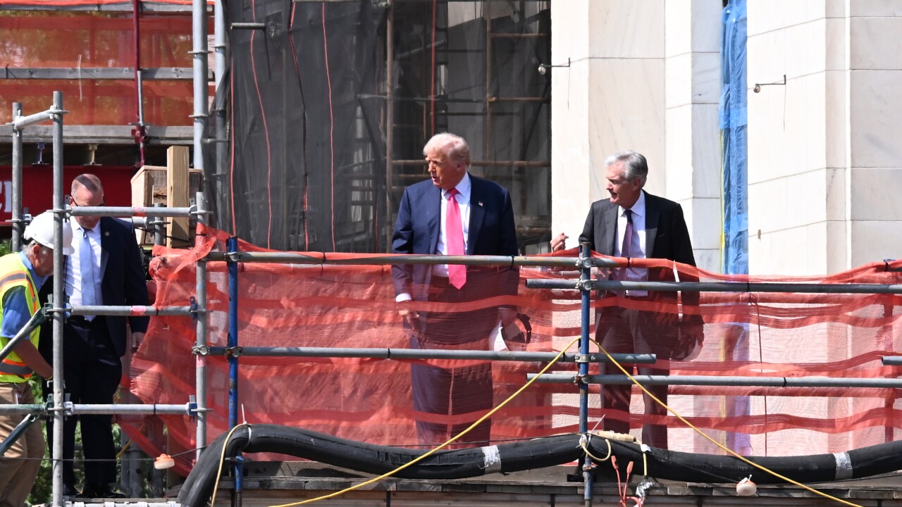 President Donald Trump and Fed Chairman Jerome Powell toured the construction site at the Marriner S. Eccles Federal Reserve building in Washington, D.C., in July.
