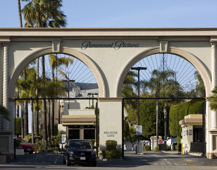 The gates at the entrance to Paramount Pictures' studios.