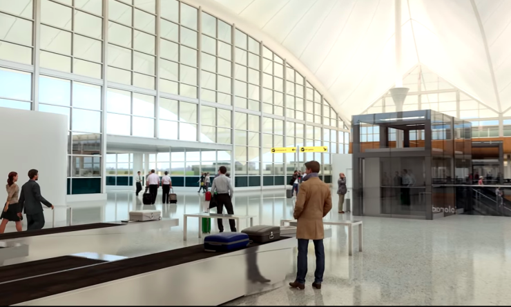 Rendering shows plans for Denver terminal remodeling by Great Hall Partners as part of a P3 project the airport canceled.