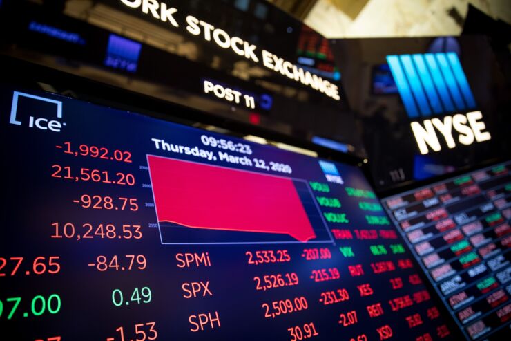 Traders On The Floor Of The NYSE As Trump's Speech Spooks Investors 3/12/20