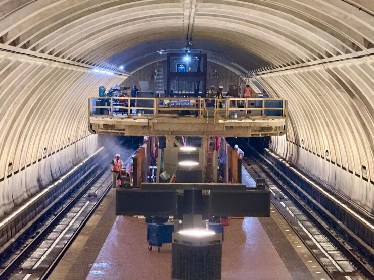 Construction at the Metrorail's Red Line Bethesda station mezzanine.