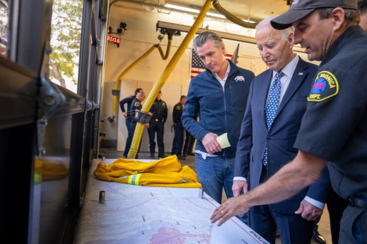 California Gov. Gavin Newsom and President Joe Biden receive fire briefing in Santa Monica