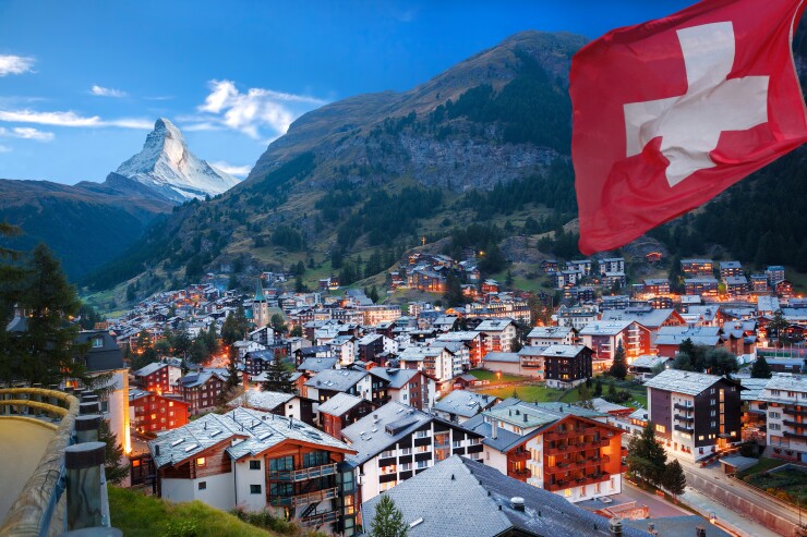 Zermatt village with the peak of the Matterhorn in the Swiss Alps