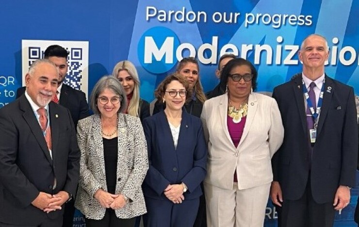 Miami-Dade County Mayor Daniella Levine Cava with U.S. DOT, FAA and MIA officials at the airport on Thursday.