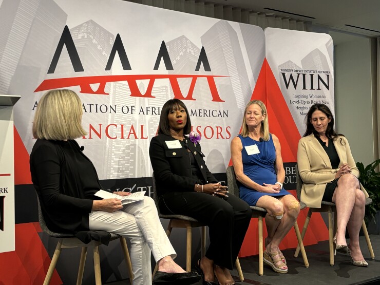 Laura Stone of JPMorgan Wealth Management, Atricia Roberts of Curo Private Wealth, Libet Anderson of Concourse Financial Group and Julie Ragatz of Carson Group speak on a panel