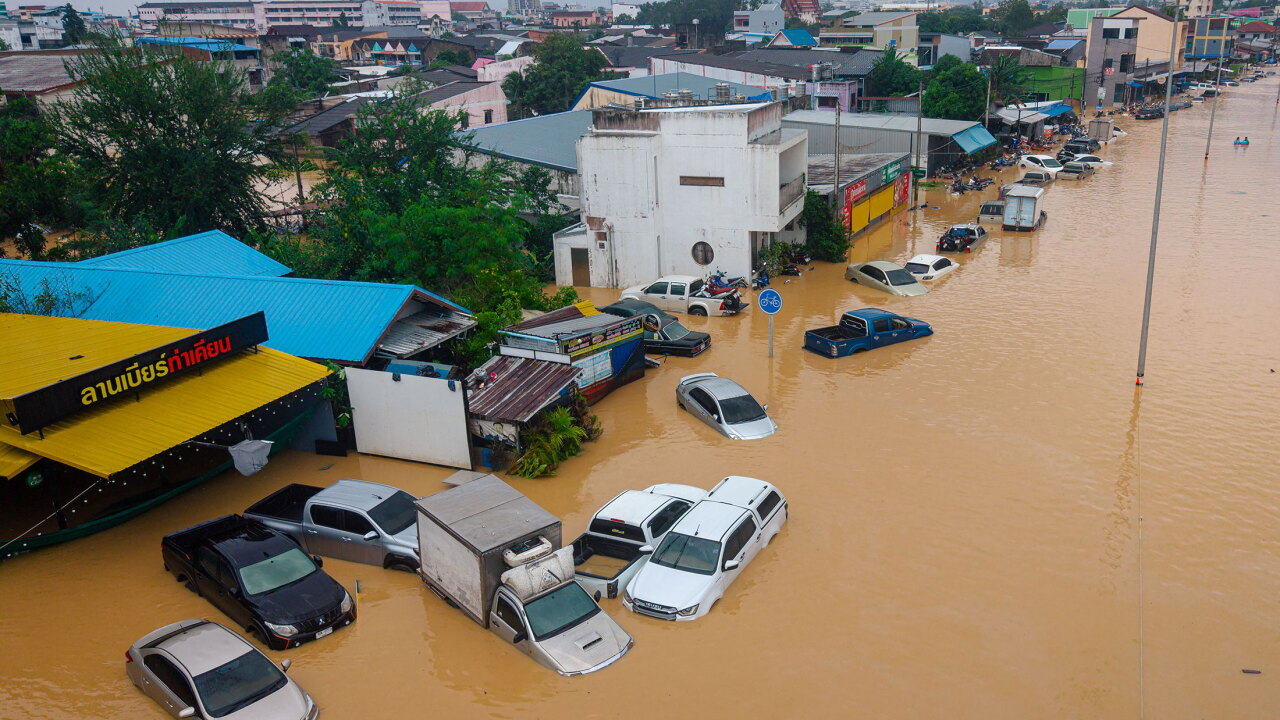 Cars on a flooded street