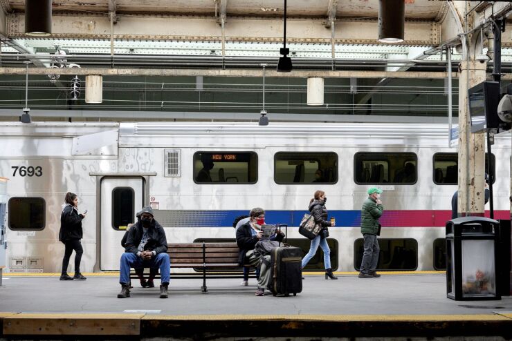A New Jersey Transit train in Newark.
