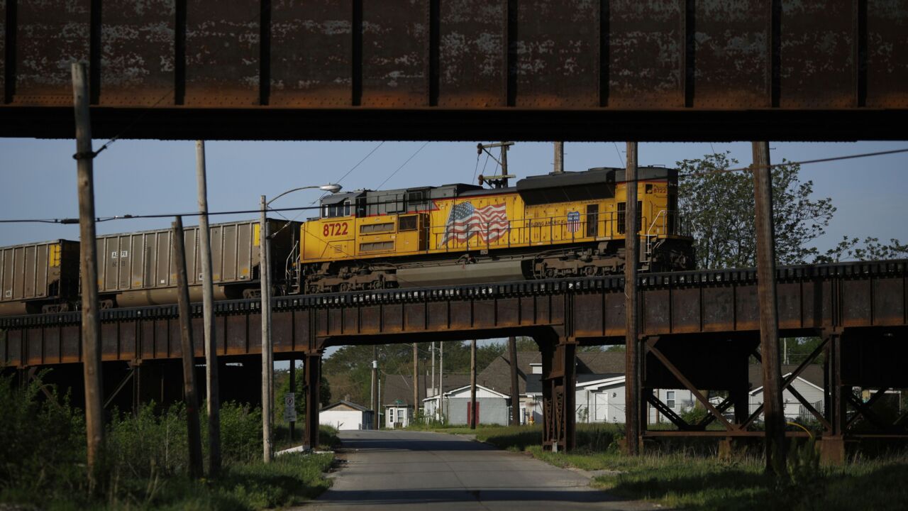 A Union Pacific coal train rumbles through East St. Louis, Illinois, U.S., on Tuesday, April. 25, 2017.