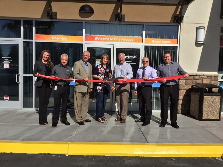 One Nevada Credit Union’s senior management poses for a photo during a ribbon-cutting ceremony at the CU’s N. Decatur branch in Las Vegas.