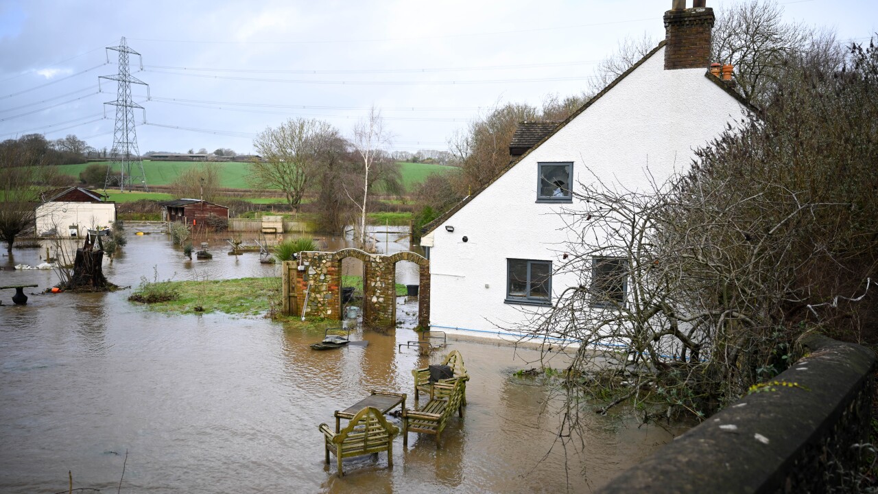 The exterior of a flooded house