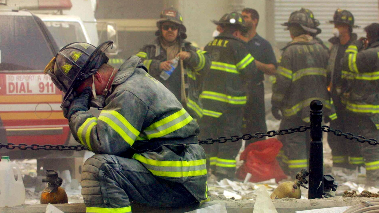 A picture of a firefighter in the rubble of the World Trade Center attack on Sept. 11, 2001.