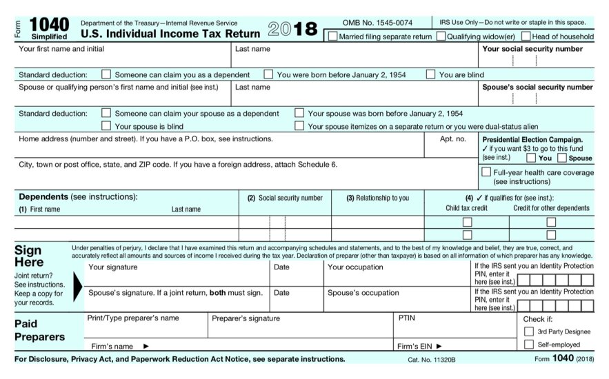 Front of "simplified" Form 1040