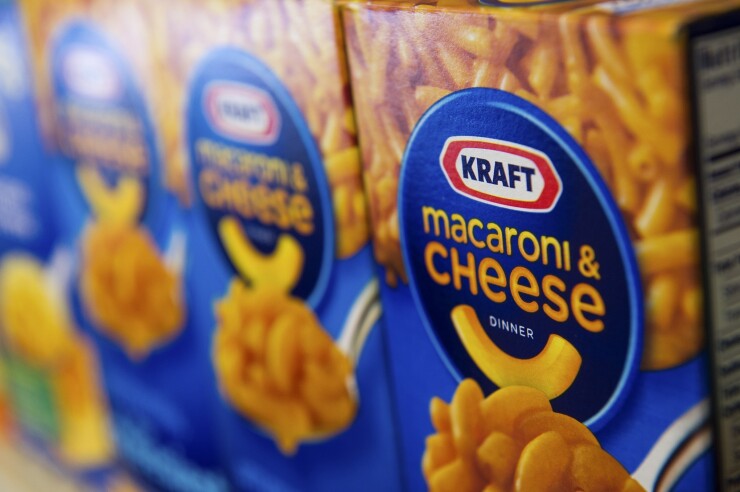 Boxes of Kraft Foods Group Inc. macaroni & cheese are displayed for a photograph in Fog Hill Market in San Francisco.