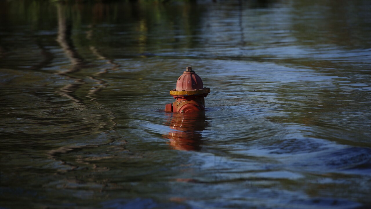 Fire hydrant flooded by Hurricane Delta in 2020 in Lake Charles, Louisiana
