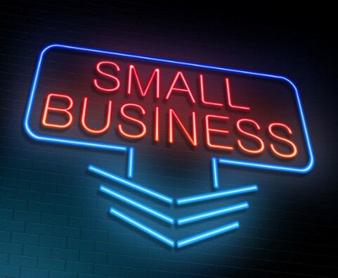Illustration depicting an illuminated neon sign with a small business concept.
