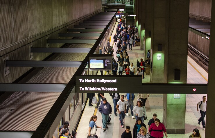 Los Angeles County Metropolitan Transportation Authority passengers waiting to board at Union Station.